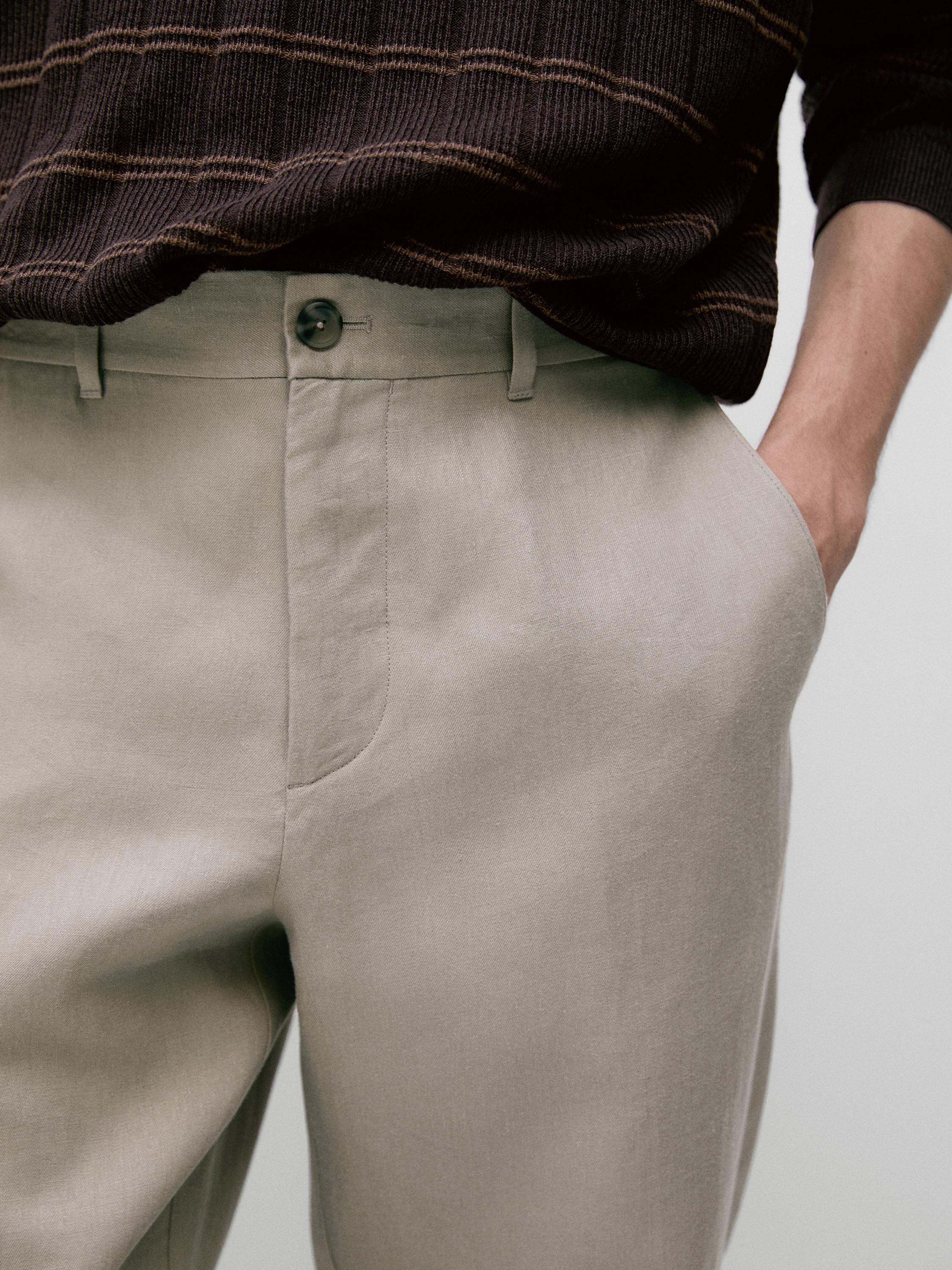 100% linen tapered fit trousers